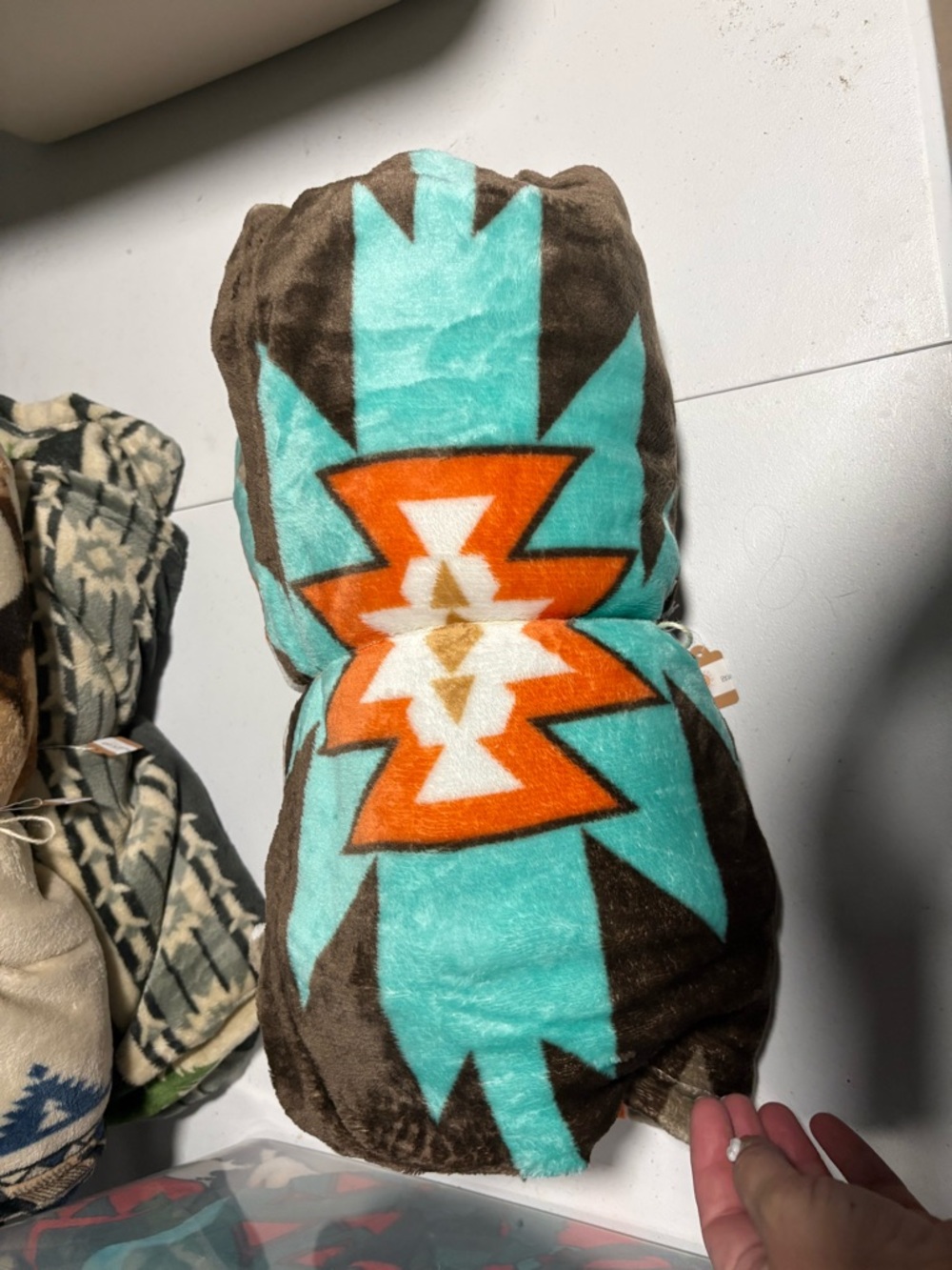 Plush Southwestern Throw Blanket - Turquoise, Orange & Brown